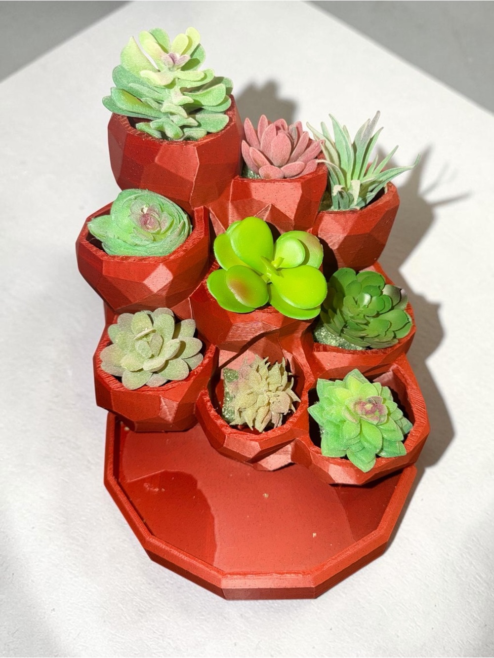 3D printed Geometric Succulent Planter Trio Tower with drain holes
